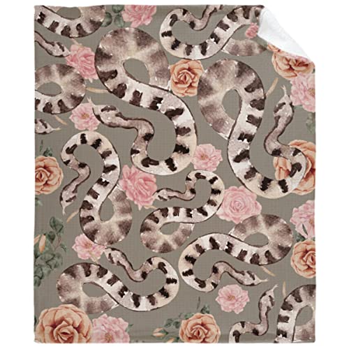 Darani Vintage Trippy Snake Floral Lightweight Super Soft Cozy Throw Blanket Warm and Lightweight Soft Flannel Blankets 60x50 Medium for Teen Bed Blanket