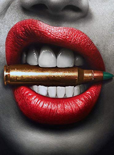 Orlco Art Lips - Lienzo con impresión de labios rojos y bala para decoración del hogar, para sala de estar, oficina, bar, regalos creativos ideales, Lips With Bullet, 24" X 16"