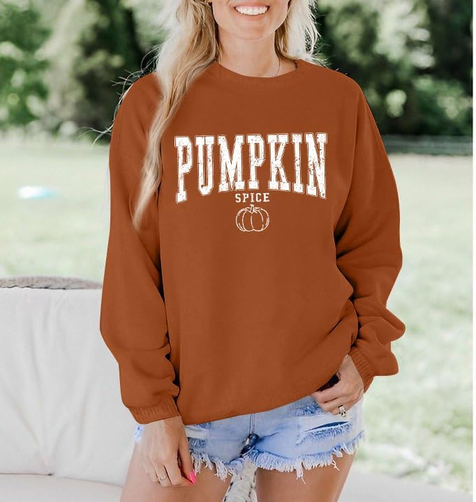 Thanksgiving Pumpkin Sweatshirts Womens Pumpkin Letter Graphic Sweater Fall Thankful Long Sleeve Pullover Tops - Image 2