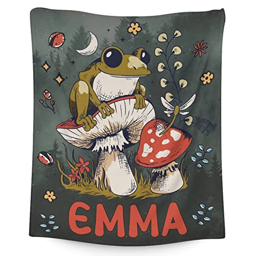 Mercuryelf Custom Mushroom Throw Blanket - Soft, Fuzzy & Warm - 50x60 Inches Flannel Blankets for Living Room, Sofa - Vintage Mushrooms Frog Throws Gift for Teens