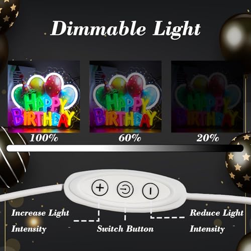 Image of Happy Birthday Neon Sign LED Happy Birthday Light Up Sign Wall Decor for Birthday Party Backdrop Cake Tables Room Gift Art for Boys Girls- 11.1 x 9.33 IN-Dimmable USB Powered-Acrylic