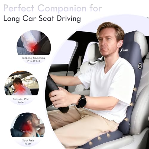 Image of FLORICH Ergonomic Car Seat Cushion and 2-in-1 Lumbar Support Pillow Headrest Memory Foam Car Cushion Back Support Neck Pillow Driving Lumbar Seat Cushion for Truck Driver Sciatica Pain Relief, Blue