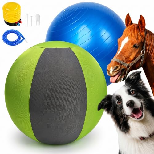 ALLENIC Herding Ball for Dogs & Horses 18 Inch Heavy Duty 1680D Oxford Cover with Pump Outdoor Dog Herding Ball for Australian Shepherd Border Collie Blue Heeler & Large Dogs (Grey-Green 18)