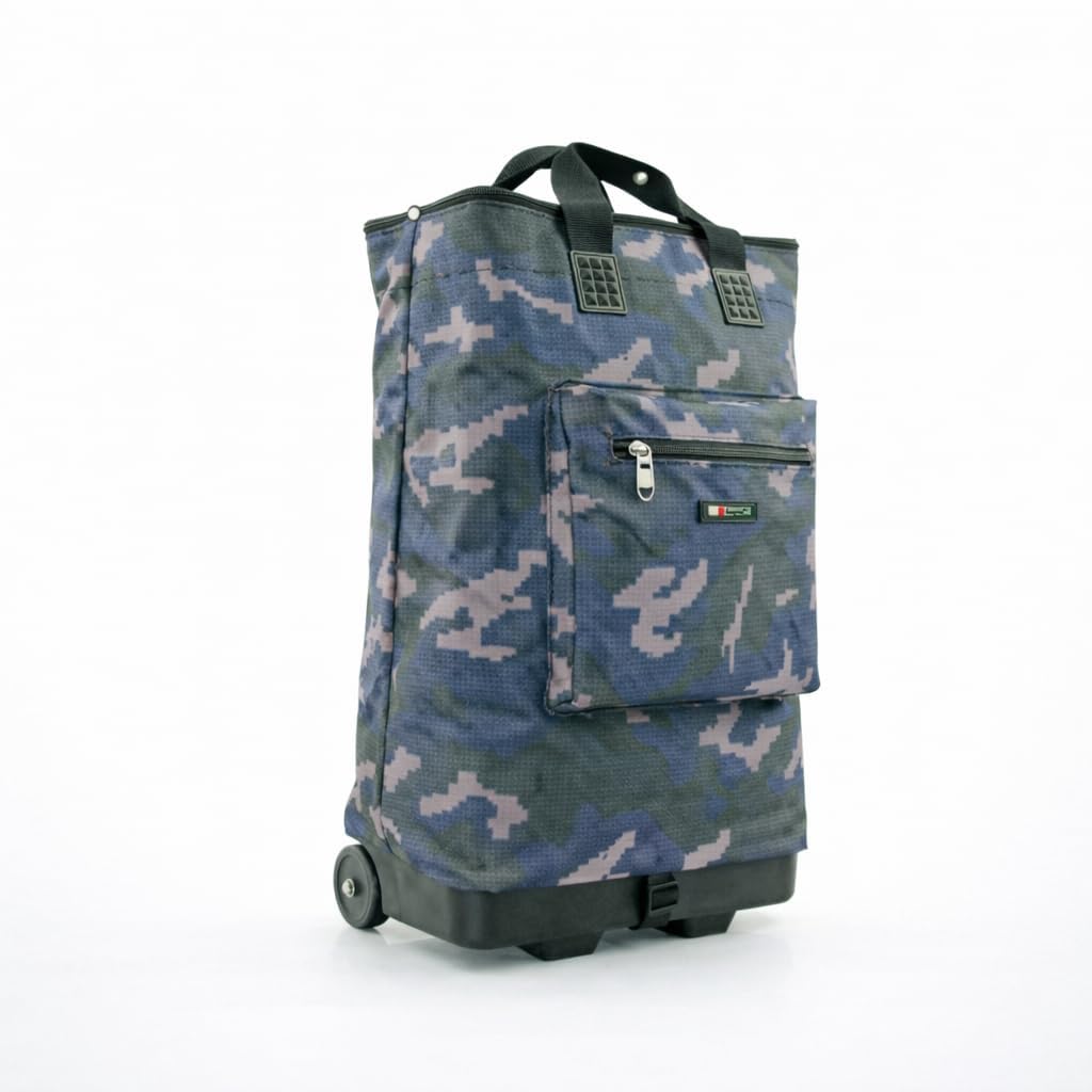 Urban London 50 LTR Folding Shopping Trolley Bag with Wheels Lightweight Water Resistant Grocery Cart Foldable Rolling Bag with Moulded Base for Shopping and Travel (Camo Green)