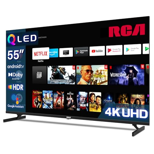 RCA Smart TV 55 Zoll (139 cm) QLED 4K UHD Fernseher HDR HLG Android TV APP Store Triple Tuner WiFi Bluetooth HDMI USB (2024)