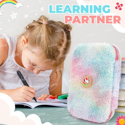 Image of Zest 4 Toyz Fluffy Unicorn Pencil Case for Kids Feathery Touch Cute Rainbow Design Large Capacity Stationery Organizer with Compartments School Zipper Pouch for Girls-Assorted Color Design