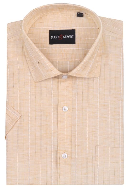 Image of MARK & ALBERT Men's Striped Half Sleeves Regular Fit Shirt | Stretchable Fabric