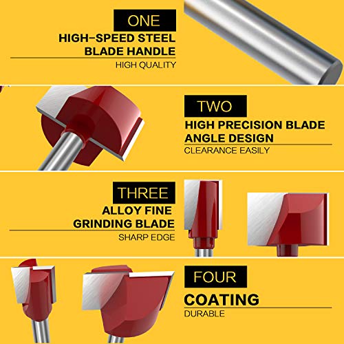 Cleaning Bottom Router Bit Set 1/4 Inch Shank Double Flute Carbide Tipped Cutter Up Shear Flat Spoilboard Surfacing Planing Tool- 5/16" 1/2" 1" Inch Cutting Diameter 3 Pcs by ROOCBIT - Thumbnail 2