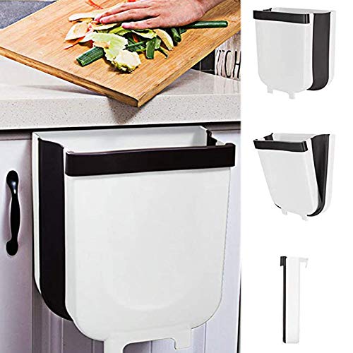 Cubos de Basura Plegable Colgando Bote de Basura de Pared Cubo Basura Cocina Bote de Basura PortáTil de Gran Capacidad para Puerta de Armario Dormitorio BañO y Oficina Cocina (Blanco y Negro) Cover