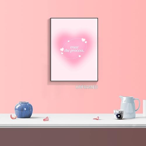 Miniatura 8 de Pósteres de aura de corazón degradado rosa granulado con citas de afirmación positiva Trust The Process, arte de pared retro espiritual motivacional