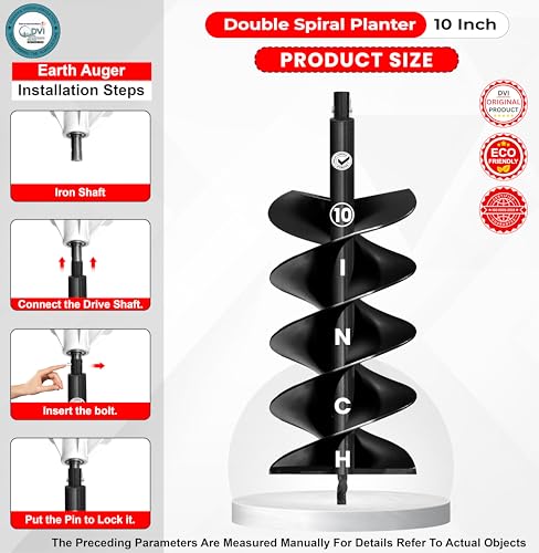 Image of DVI Universal Double Spiral 10 Inch Earth Auger Drill Bit /Planter | Fit In Every Type of Earth Auger | Made With High Metal & ISI Approved Pipe For Durablity | For Digging Holes, Plantation.