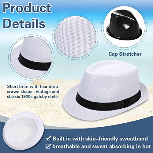 Image of Lasnten 16 Pcs Fedora Style Hat Bulk Men 1920s Gangster Short Brim Panama Cap Women Party Costume, Circumference 60 cm(White)