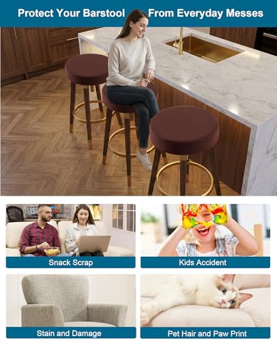 Image of CRFATOP 2 Pack Waterproof Coffee Bar Stool Covers Round Seat Slipcover,L