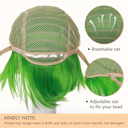 Image of S-noilite Unisex Short Cosplay Wig Women Men Fluffy Straight Anime Comic Hairstyle Halloween Party Costume Dress Synthetic Hair Pixie Wigs Green