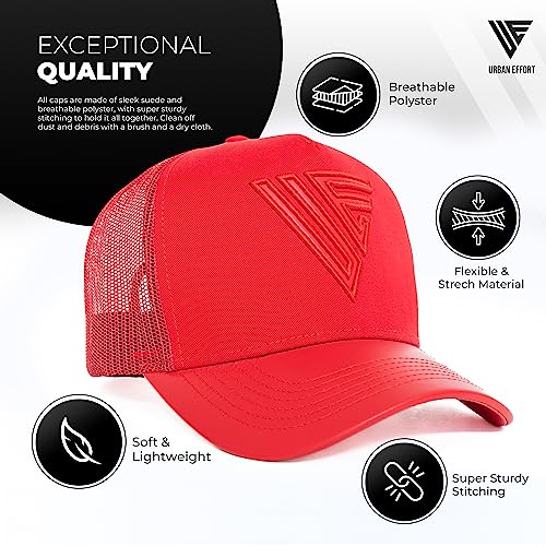 Image of Urban Effort Mesh Back Cap - for Men Baseball Hat 5-Panel Trucker Hat Snapback Closure for Outdoors (Trucker Hat, Red)