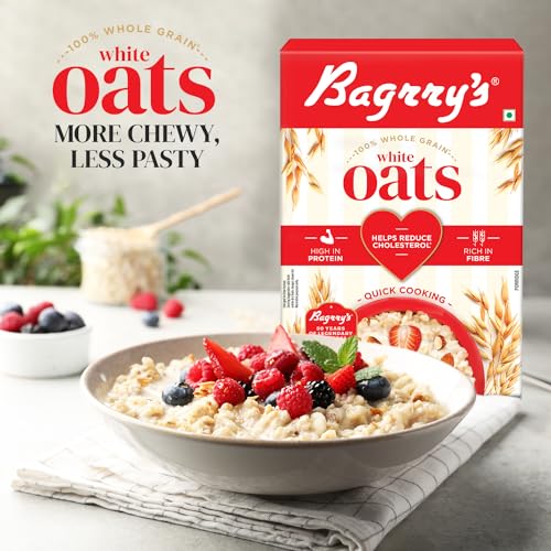 Image of Bagrry's White Oats 500gm Box | Natural Whole Grain | High Soluble Fibre | Protein Goodness| Non GMO | Breakfast Cereal | Instant Oats