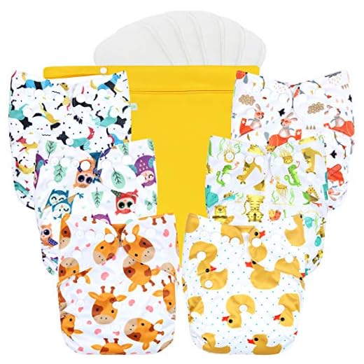 Wegreeco Washable Reusable Baby Cloth Pocket Diapers 6 Pack + 6 Bamboo Inserts (with 1 Wet Bag, Bright Animals)