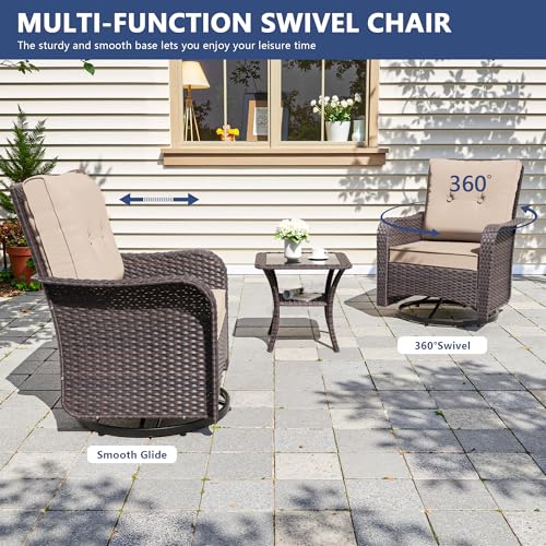 Image of 9 PCS Outdoor Patio Furniture Set,Outdoor Sectional Furniture All Weather PE Rattan Wicker Patio Conversation Set,Swivel Rocking Chairs Set,Sand