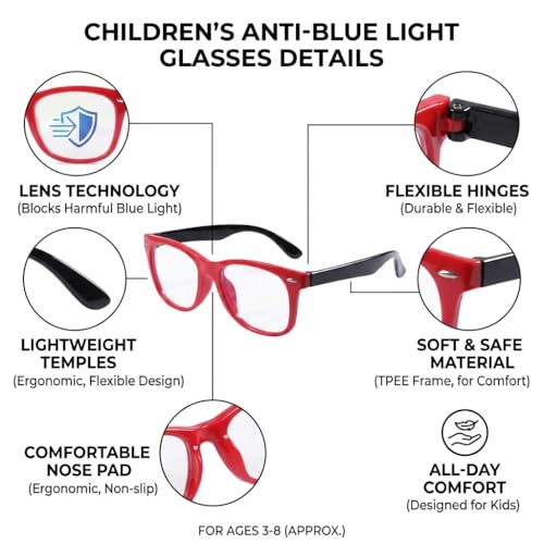 Image of Kids Blue Light Blocking Glasses Rectangle Digital Boys Girl Age for 5-12
