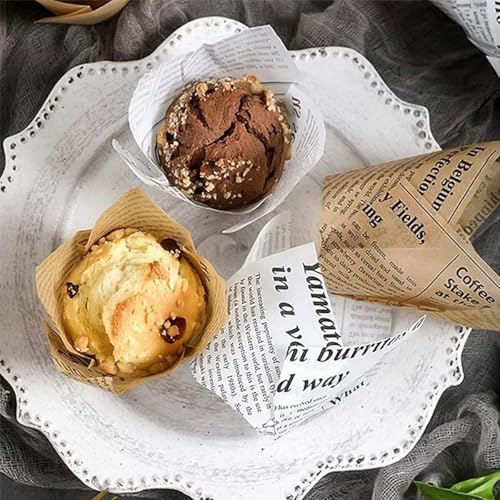 Image of 150 Pieces Tulip Cupcake Muffin Liners Paper Baking Cups Greaseproof Cupcake Wrappers for Birthday Wedding Party Baby Showers Catering Restaurants(Khaki)