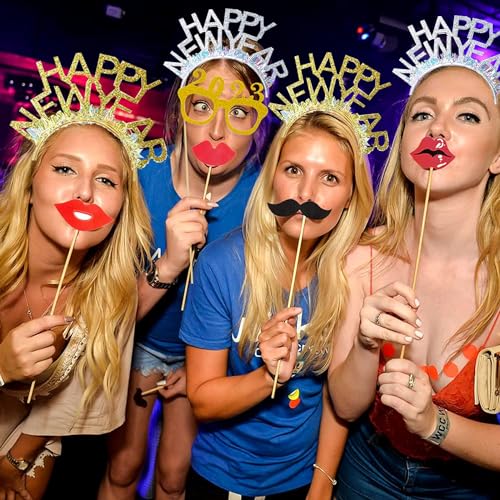 HEREER New Year Decorations 2026 Gold and Silver HAPPY NEW YEAR Headband for Adults Kids New Year Eve Party Supplies (12PCS) - Image 2