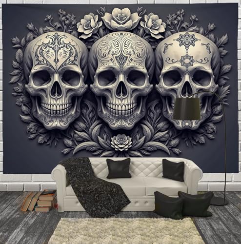 Art mural crâne gothique 230x180cm au design textile noir aesthetic et finitions soignées