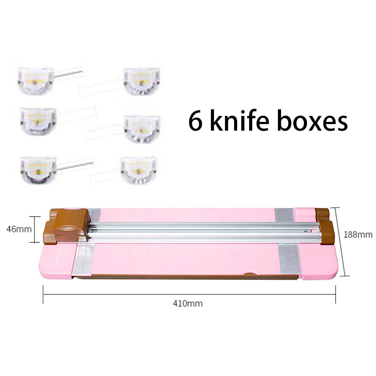 Rosa Papierschneider, 6 verschiedene Messerboxen, multifunktionaler Schnittlängen-Papierschneider, A4 A5, DIY Papierschneidemaschine für Büro/Schule/Heimgebrauch, B