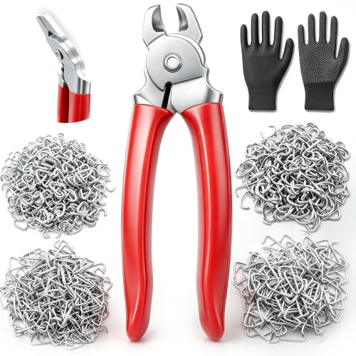Image of 500 PCS Hog Rings with Bent Hog Ring Pliers Kit 1 inch 3 /4 inch 1 /2 inch 3 /8 inchGalvanized Hog Rings for Animal Pet Cages、Ropes、Bagging、DIY Craft、Furniture