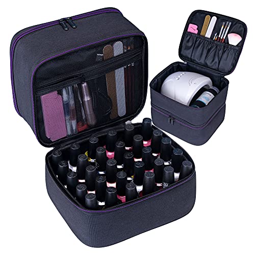 ButterFox Nail Polish Organizer Storage Case, Fits Nail UV Dryer Light and 30-40 Bottles Depending On Bottle Sizes, Nail Supplies Organizer (Black/Purple)