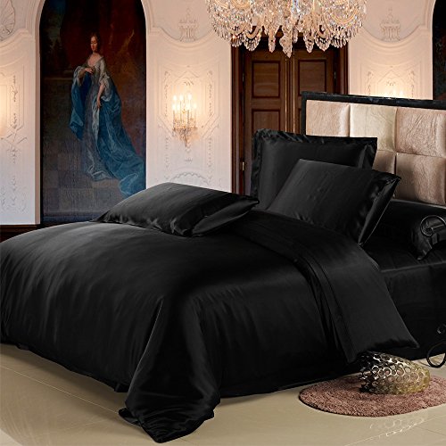 Lilysilk 19 Momme Silk Duvet/Quilt/Comforter Cover, Black, Twin (...