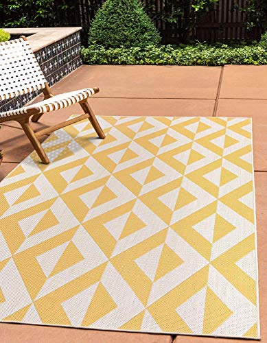 Tapete decorativo geométrico color amarillo e marfil 5'3" x 8'