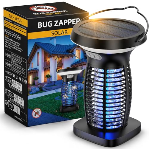 OnBeam Solar Bug Zapper Outdoor, Mosquito Zapper Outdoor Waterproof Electric Rechargeable Fly Zapper with Solar Panel, 4200V Fly Trap Indoor for Home Backyard, Patio, Garden, Camping