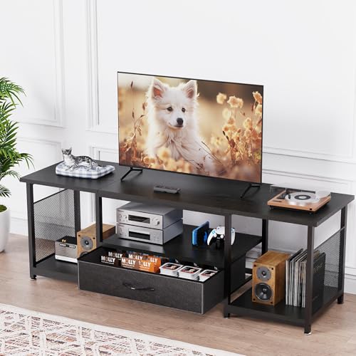 eiskah TV Stand with Drawers and Open Storage Shelves for 65 60 55 Inch TV, Entertainment Center with Open Storage Shelves, Industrial Media TV Console Table for Living Room Bedroom Office, Black