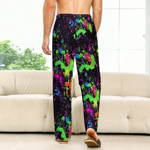 Glow In Dark Splatter Neon Elegant Elastic Waistband Sleep Pajama Pant2
