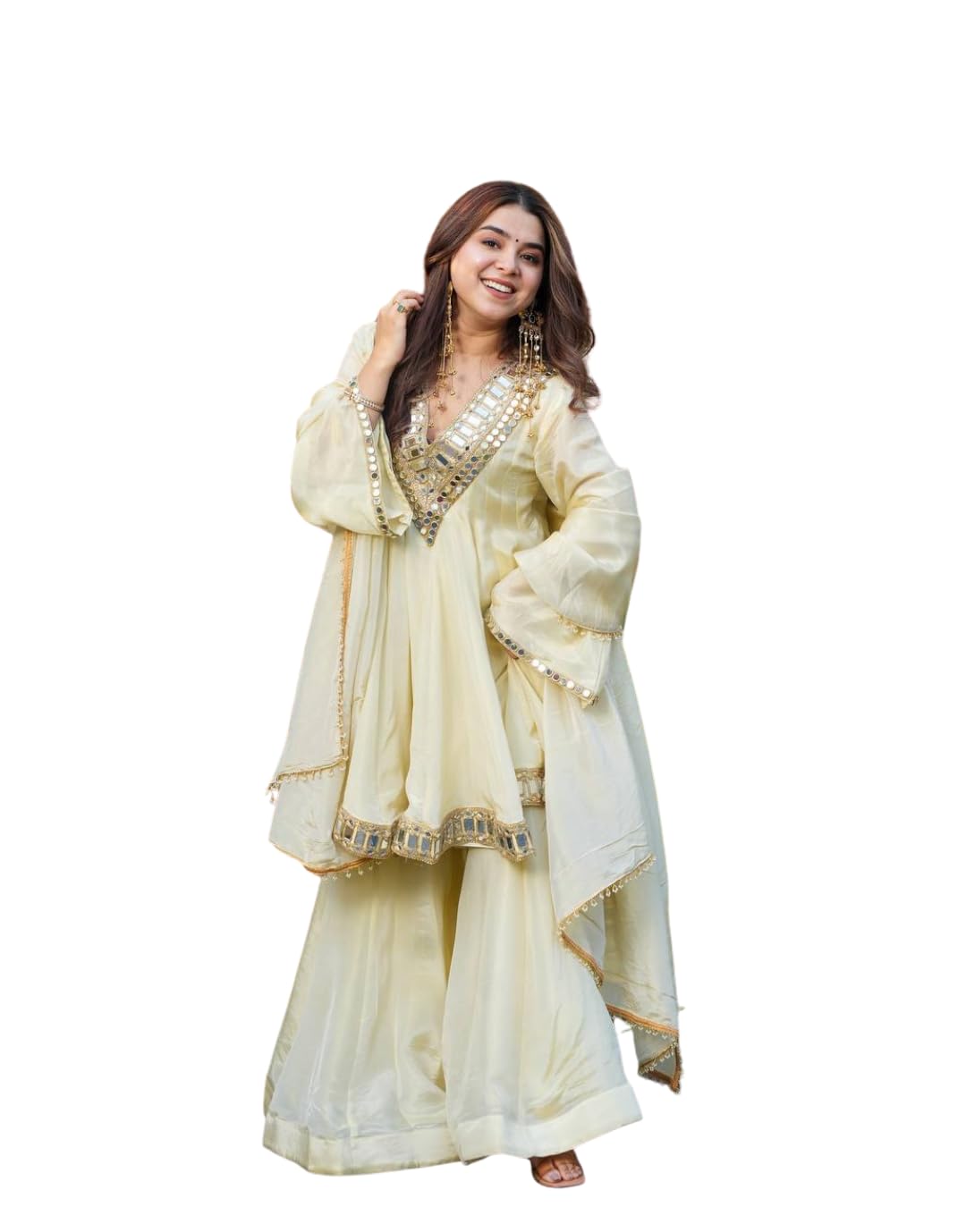The Rua Creation Women’s White Embroidered Sharara Suit Set | Georgette Kurta with Matching Dupatta | Ready-to-Wear Weddin... - Review, Price and Buying Guide