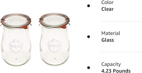 Miniatura 10 de Tarros de tulipán Weck de 1,5 litros - Tarros de masa agria - Tarros grandes de vidrio para masa madre - Tarro de inicio con tapa de vidrio - Tarro