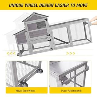 Aivituvin Chicken Coop Expandable Mobile Chicken House for Outdoor with Wheels, Nesting Box, Leakproof Pull-on Tray and UV-Resistant Roof Panel (Grey)