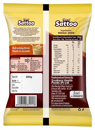 Image of Manna Sattu Atta 400g 100% Channa Sattu Roasted Gram Atta Flour (200g X 2 Packs)