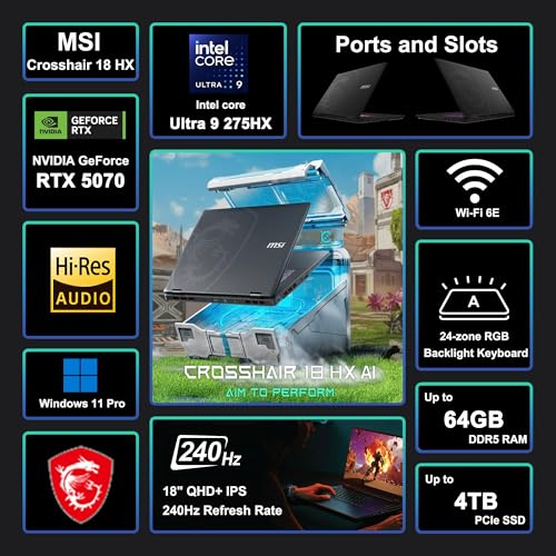 Crosshair 18 HX AI Gaming Laptop 18" QHD+ IPS 240Hz Intel 24-core Ultra 9 275HX (>i9-14900HX) 32GB DDR5 4TB SSD GeForce RTX 5070 (fino a 798 AI Tops) RGB retroilluminato Thunderbolt Win11Pro ICP - Notebook - Immagine 2