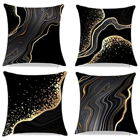 TLitdr Black Throw Pillow Covers,Decorative Black and Gold Pillows Covers 18" x 18",Black Accent Pillows Covers,Couch Cushion Covers Home Decor Living Room Pillowcase Set of 4 (BF-1) Cover
