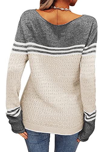 Image of Danedvi Womens Fall Fashion 2026 Sweaters Colorblock Lightweight Striped Crewneck Winter Trendy Pullover Tops