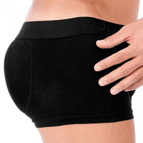 Rounderbum | Mens Underwear - Mens Boxer | Black Padded Trunk - Size Medium | Boxer with Butt Enhancing Pads â€“ Body Shaper Underwear | Round Bum Effect - Removable Pads | Cotton Boxers