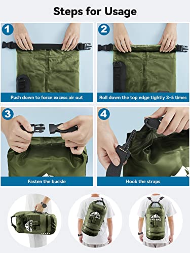 Image of HEETA Dry Bag Waterproof for Women Men, Roll Top Lightweight Dry Storage Bag Backpack with Phone Case for Travel Swimming Boating Kayaking Paddle Board Camping Beach Accessories (Pitch Green, 40L)