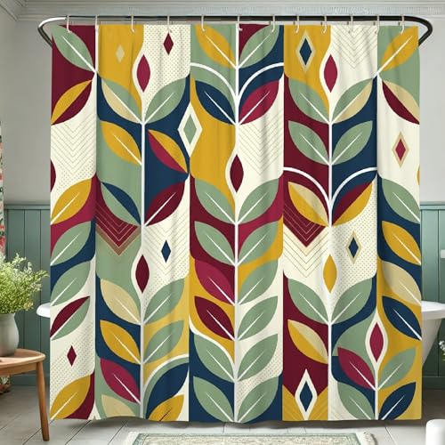 Rideau de douche polyester losanges zigzag vert avec tapis de toile - 5
