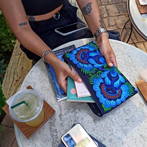 Image of Sabai Jai - Floral Embroidered Boho Clutch - Handmade Ethnic Flower Wristlet Purse