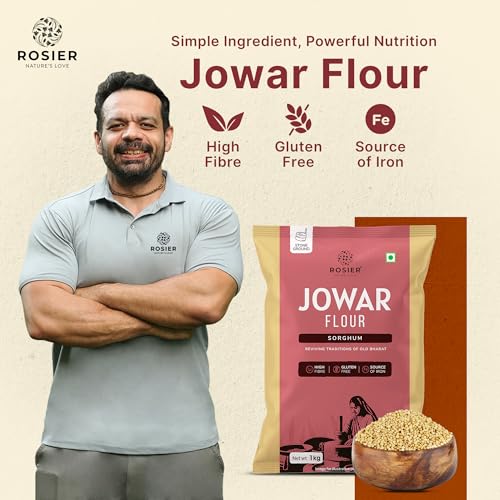 Image of ROSIER Jowar Atta 1kg | 100% Sorghum Flour | Gluten-Free, High Fibre Atta | Chakki Ground | Light & Easy to Digest | Source of Iron | No Additives, No Preservatives