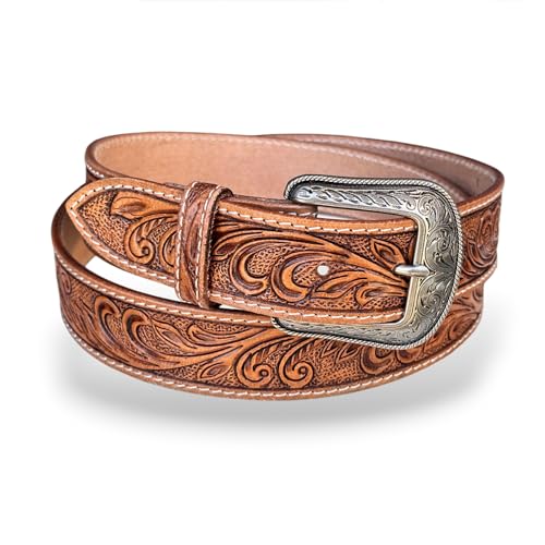 DANIEL'S ARTPLANET Western Belt for Men 1.5” Wide Full Grain One Piece Leather Belt with Buckle Handmade Engraved Tooled