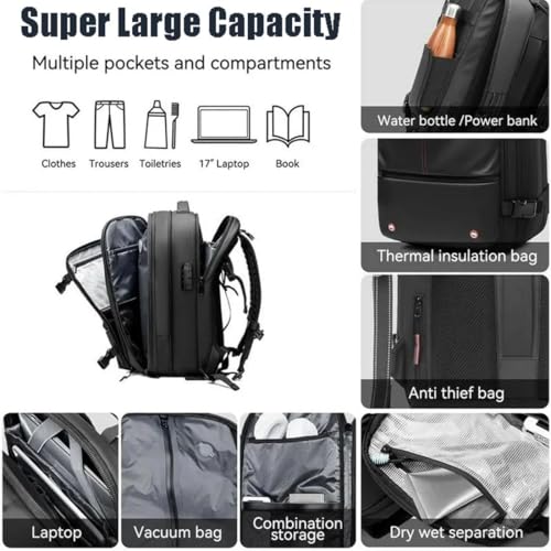 GDSAFS Vacuum Backpack, One Vacuum Seal Travel Backpack, Vacuum Compression Bags with 60L Expandable Large Capacity (Gray,With Air Pump)3