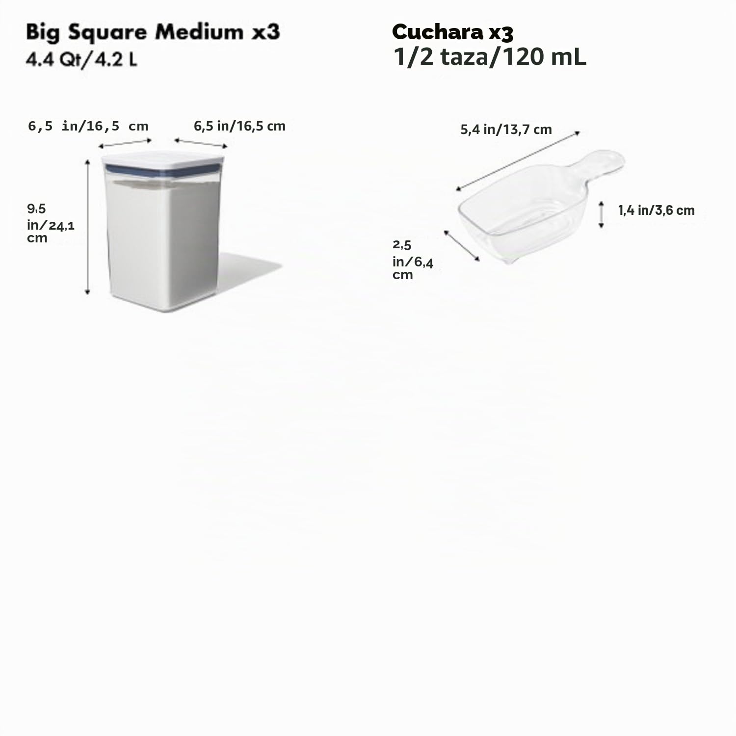 OXO Good Grips 6 Piece Large Canister Set with Scoops 6 Piezas Pop, Plástico, Blanco, Transparente