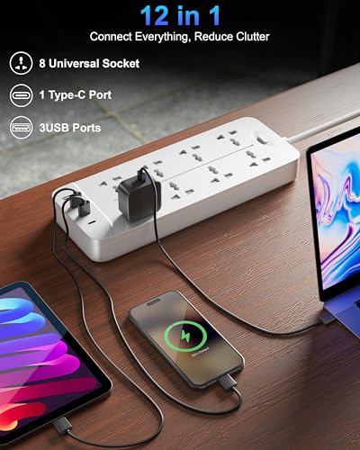Image of FEDUS Surge Protector, 8 Universal Sockets with USB Port Type A & C, 5 Meter 16 Feet Long Cable, Extension Board Cord, Automatic Overload Protection, Fireproof Power Strip Switch Board, Spike Guard